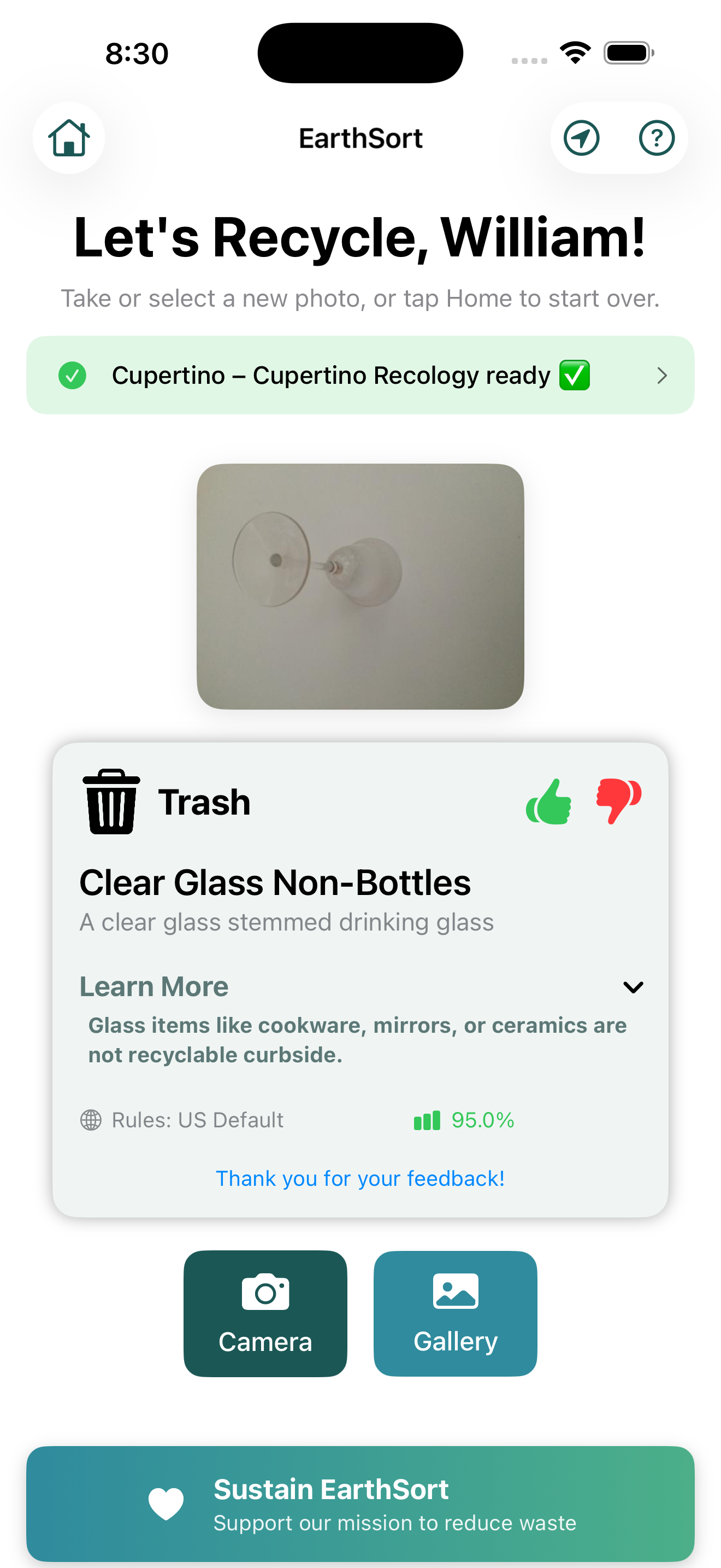 EarthSort feedback confirmation